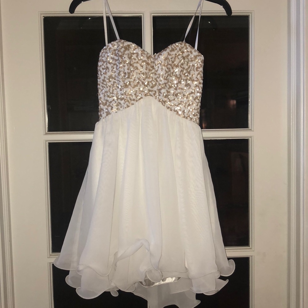 Strapless white and gold dress